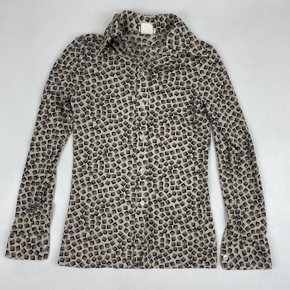 VTG ULTRIANA JCPenny Size 8 Multicolor Geometric Button Down Shirt Blouse Top - Picture 2 of 8